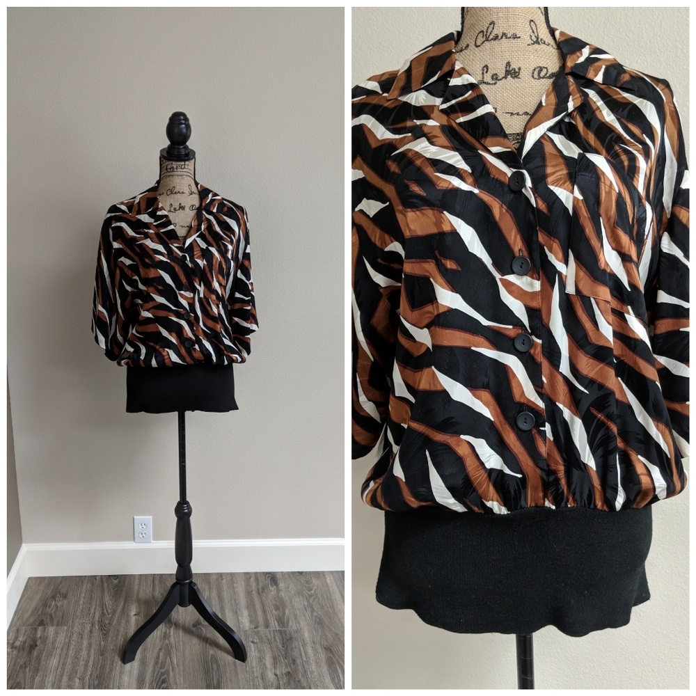 Blouse 💯 percent silk Top brown black white